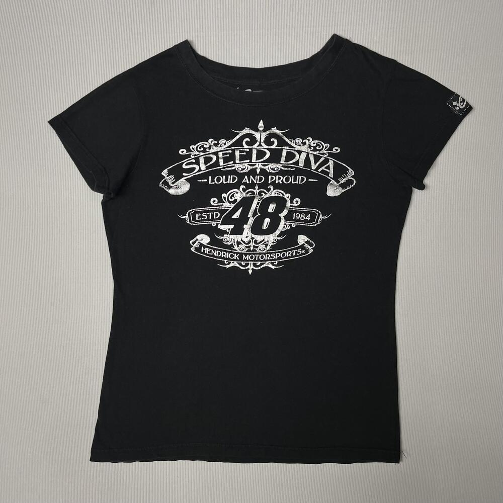 Jimmie Johnson Shirt Womens L Black NASCAR Racing 48 Chase Authentics Speed Diva